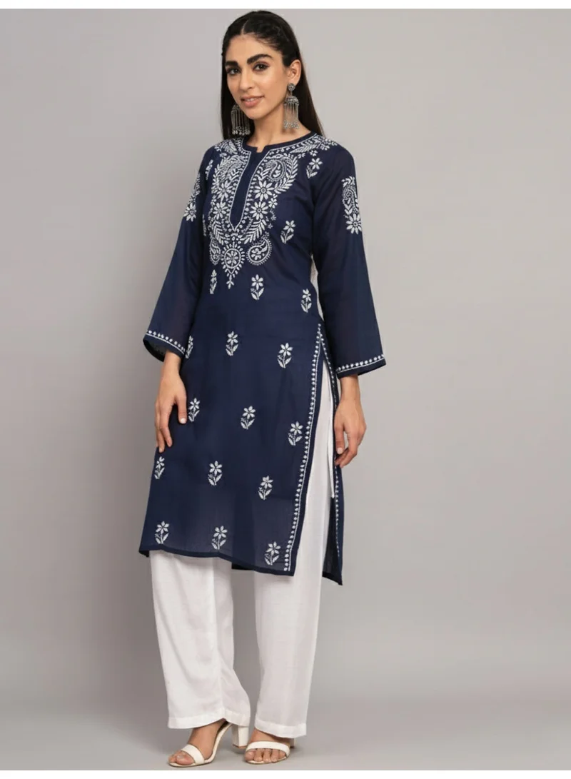 Alaya Hand Embroidered Chikankari Cotton Straight Kurta-AL3561