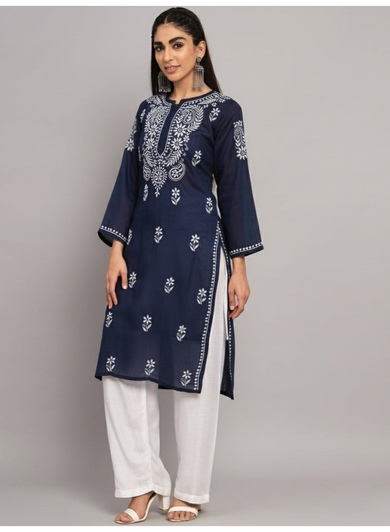 Alaya Hand Embroidered Chikankari Cotton Straight Kurta-AL3561 - Image 2