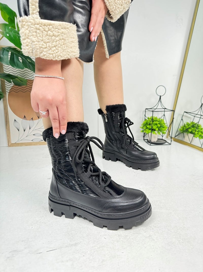 Nstil Casual Women's Snow Boots Furry Lace-Up Zipper Comfortable High Thick Skidproof Sole Bootie 7441  - Image 1