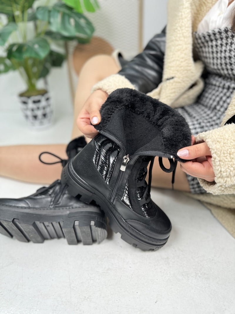 Nstil Casual Women's Snow Boots Furry Lace-Up Zipper Comfortable High Thick Skidproof Sole Bootie 7441  - Image 4