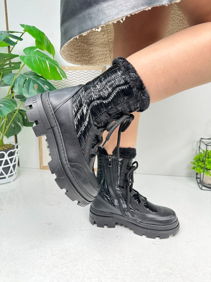 Nstil Casual Women's Snow Boots Furry Lace-Up Zipper Comfortable High Thick Skidproof Sole Bootie 7441  - Image 3