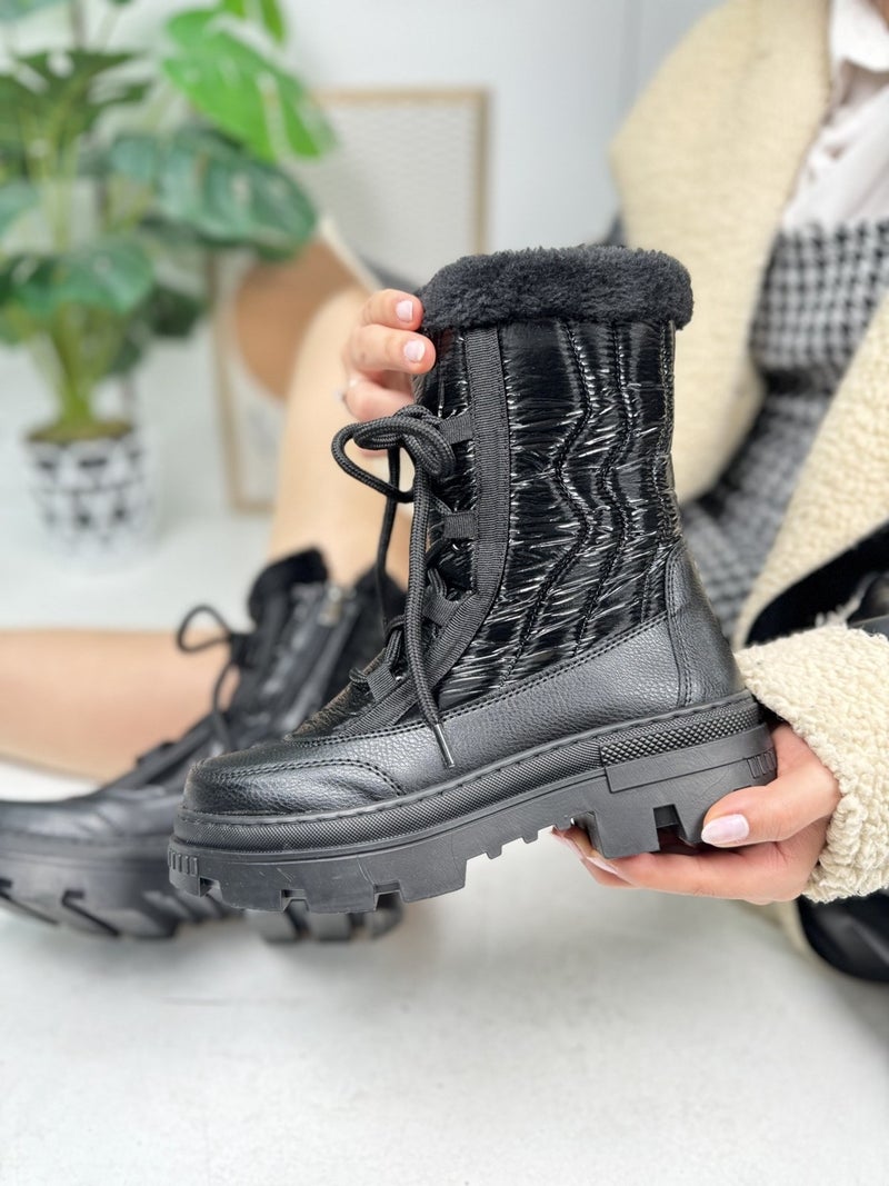 Nstil Casual Women's Snow Boots Furry Lace-Up Zipper Comfortable High Thick Skidproof Sole Bootie 7441  - Image 2