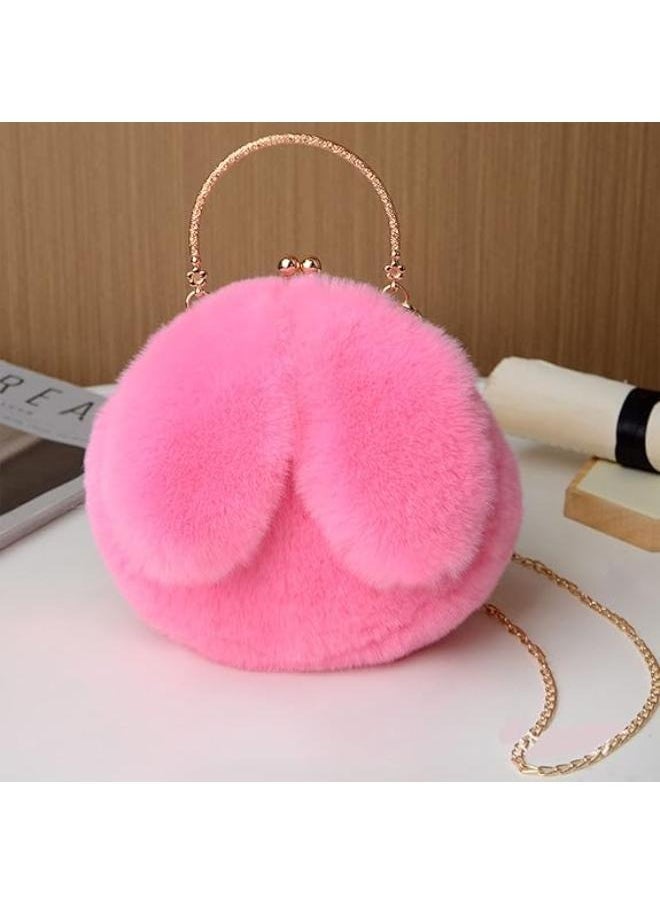 Executive LLC - Cute Soft Rabbit Ear Sling Hand Bag With Smooth Zipper,Cross Body Bag For Girls,Clutch Purse with Gold Metal Chain Strap, Plush Side Bag, Shoulder hand Purse(Pink) - Image 1