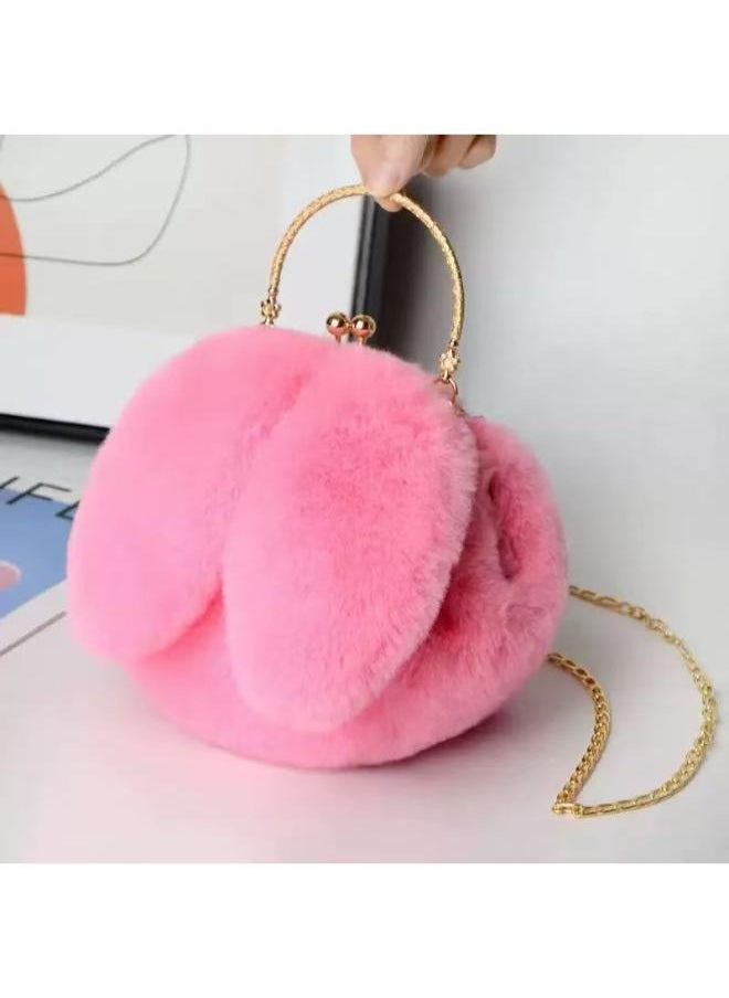 Executive LLC - Cute Soft Rabbit Ear Sling Hand Bag With Smooth Zipper,Cross Body Bag For Girls,Clutch Purse with Gold Metal Chain Strap, Plush Side Bag, Shoulder hand Purse(Pink) - Image 1