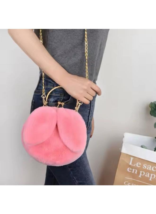 Executive LLC - Cute Soft Rabbit Ear Sling Hand Bag With Smooth Zipper,Cross Body Bag For Girls,Clutch Purse with Gold Metal Chain Strap, Plush Side Bag, Shoulder hand Purse(Pink) - Image 1