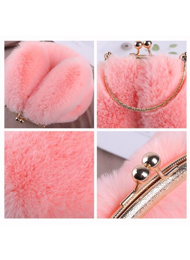 Executive LLC - Cute Soft Rabbit Ear Sling Hand Bag With Smooth Zipper,Cross Body Bag For Girls,Clutch Purse with Gold Metal Chain Strap, Plush Side Bag, Shoulder hand Purse(Pink) - Image 1