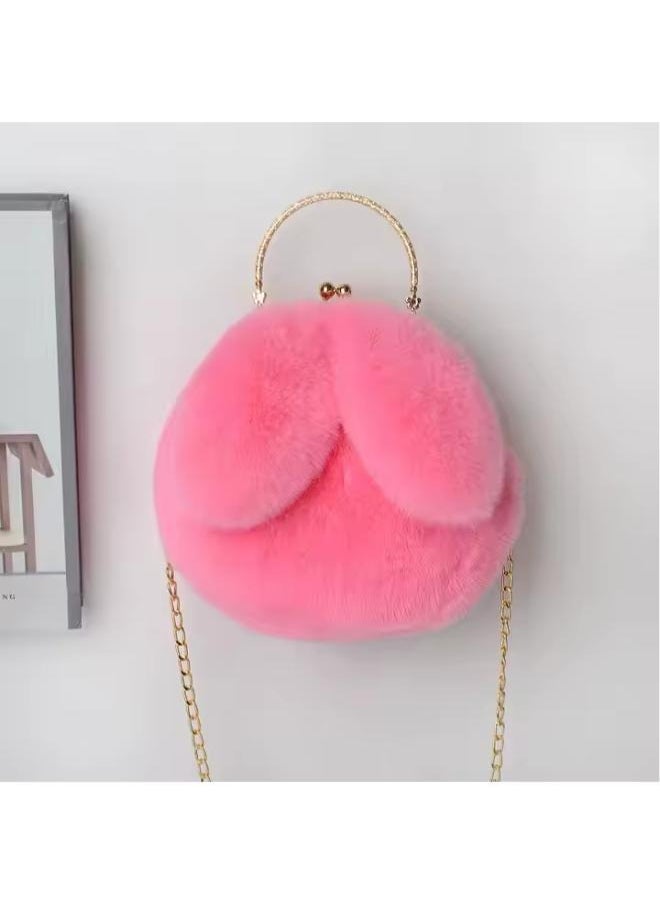 Executive LLC - Cute Soft Rabbit Ear Sling Hand Bag With Smooth Zipper,Cross Body Bag For Girls,Clutch Purse with Gold Metal Chain Strap, Plush Side Bag, Shoulder hand Purse(Pink) - Image 1