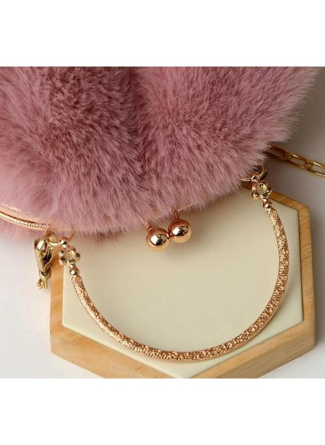 Executive LLC - Cute Soft Rabbit Ear Sling Hand Bag With Smooth Zipper,Cross Body Bag For Girls,Clutch Purse with Gold Metal Chain Strap, Plush Side Bag, Shoulder hand Purse(Pink) - Image 1
