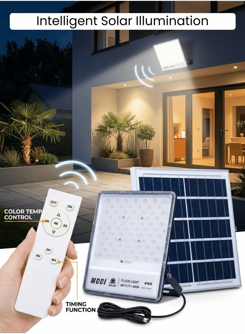 مودي كشاف إضاءة LED يعمل بالطاقة الشمسية بقدرة 400 واط - مصباح أمان خارجي عالي الأداء مع 3 ألوان CCT وجهاز تحكم عن بعد - Image 1