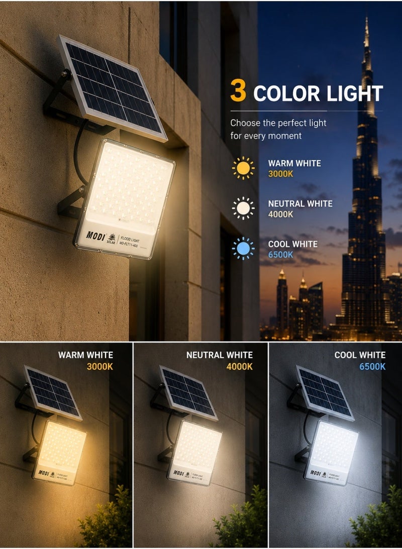 MODI 400W Solar LED Flood Light – High-Performance Outdoor Security Lamp with 3-Color CCT & Remote Control - Image 2