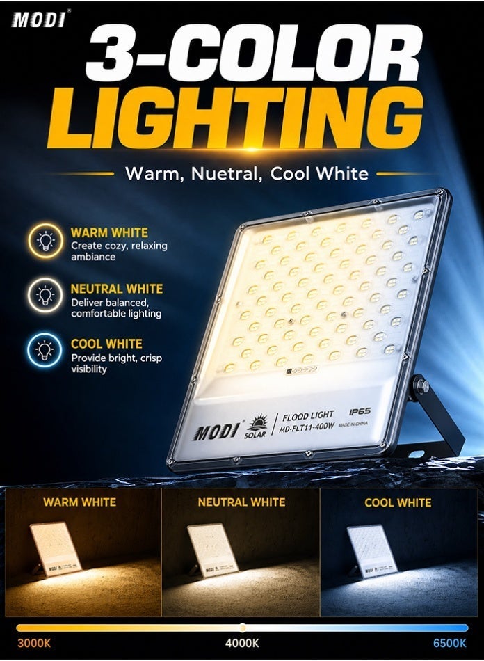 MODI 400W Solar LED Flood Light – High-Performance Outdoor Security Lamp with 3-Color CCT & Remote Control - Image 3