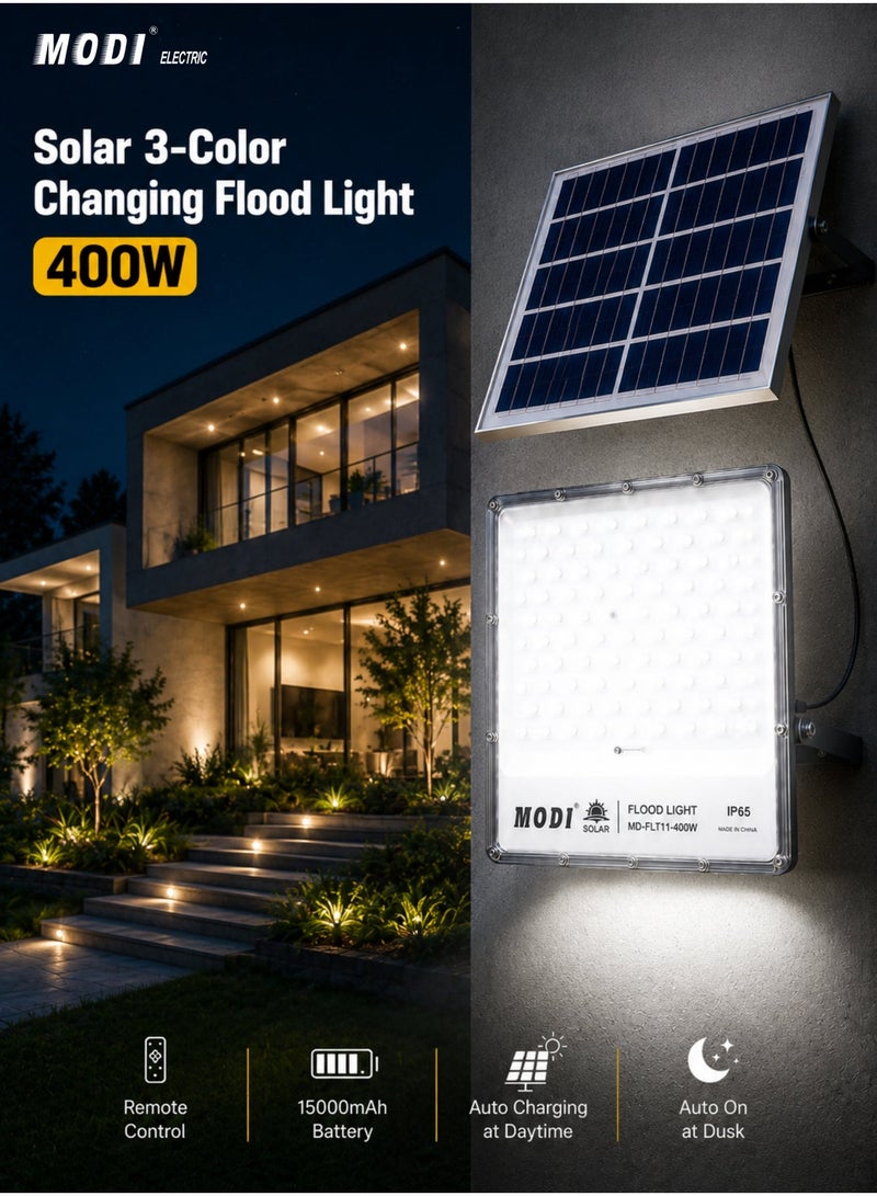 MODI 400W Solar LED Flood Light – High-Performance Outdoor Security Lamp with 3-Color CCT & Remote Control - Image 1