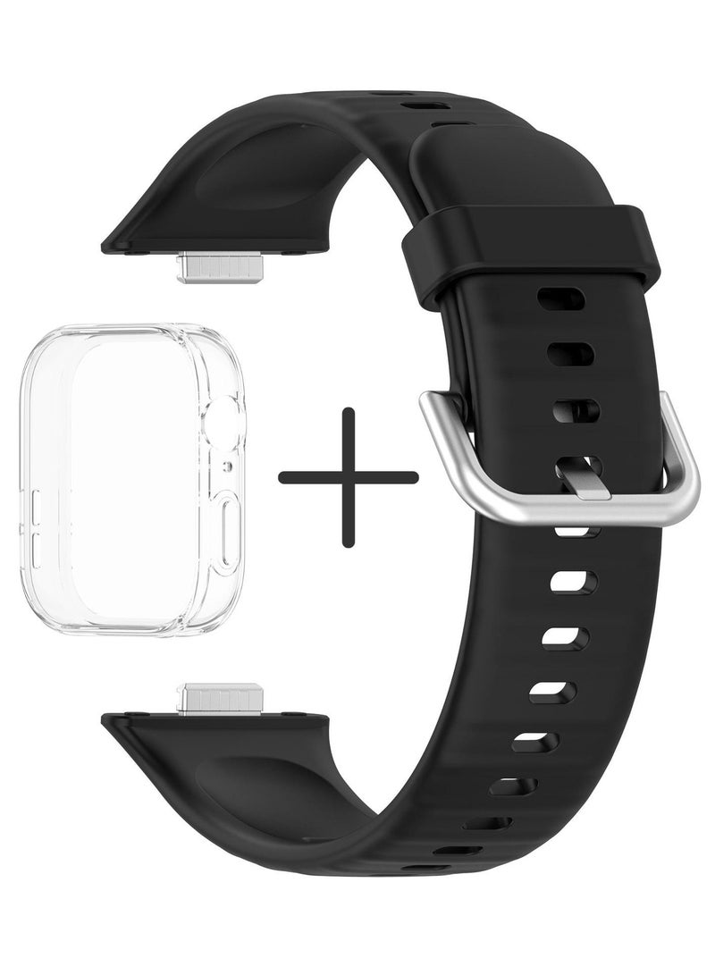 HW For Huawei Watch Fit3 Silicone Soft Watch Band & Clear Watch Protective Case Set Black  - Image 1