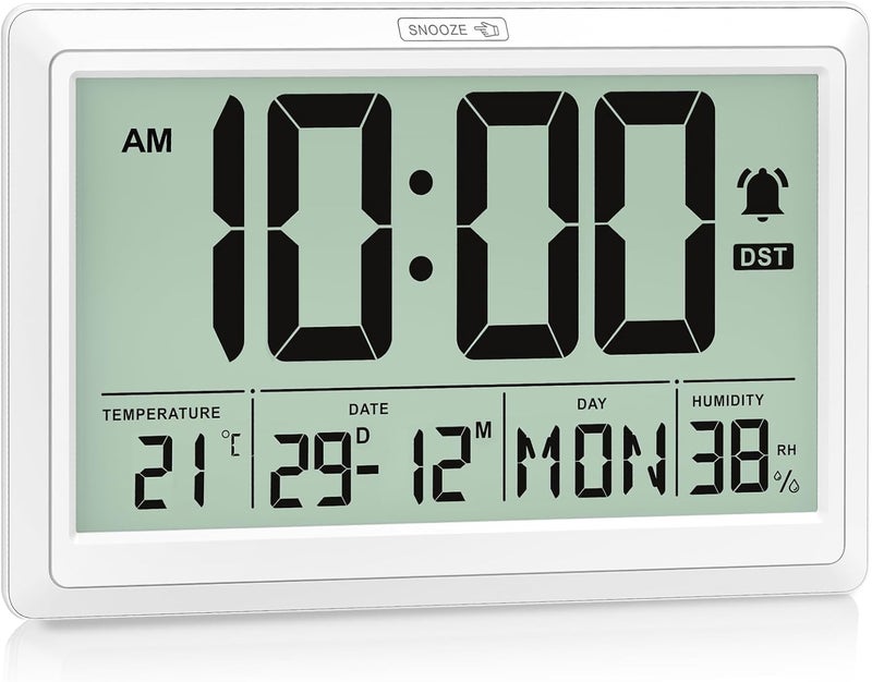 XREXS Digital Wall Clock, 10.4" Large Display – Battery Powered with Date, Day, Temp/Humidity, Alarm & Touch Snooze, Auto DST, Ideal for Bedroom, Living Room, Home Office - Image 1