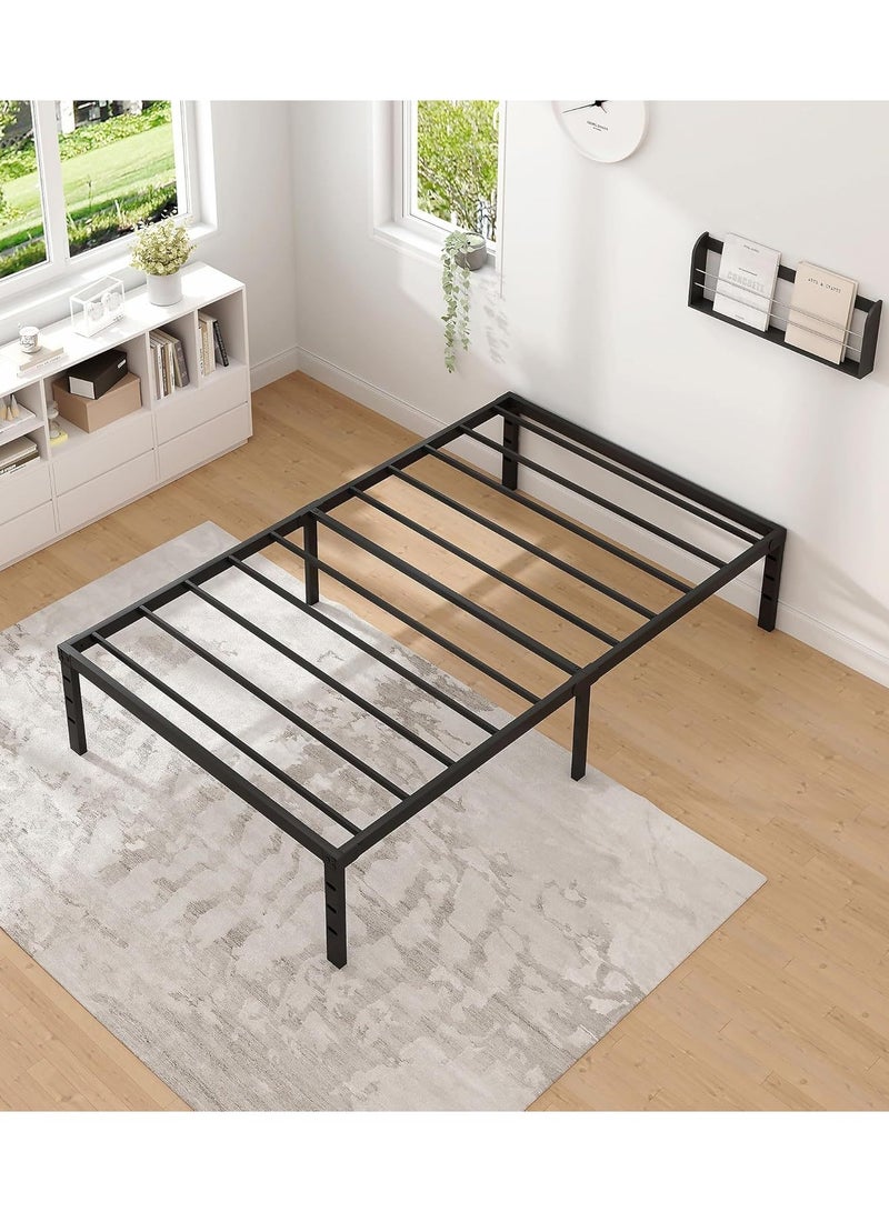 شو وو إطار سرير منصة مزدوج الحجم 190.5 × 96 سم إطار سرير معدني مع إطار سرير فردي للتخزين لا يحتاج إلى زنبرك صندوقي وشرائح فولاذية شديدة التحمل ودعامة مضادة للانزلاق وتجميع قفل سريع وسهل باللون الأسود - Image 1