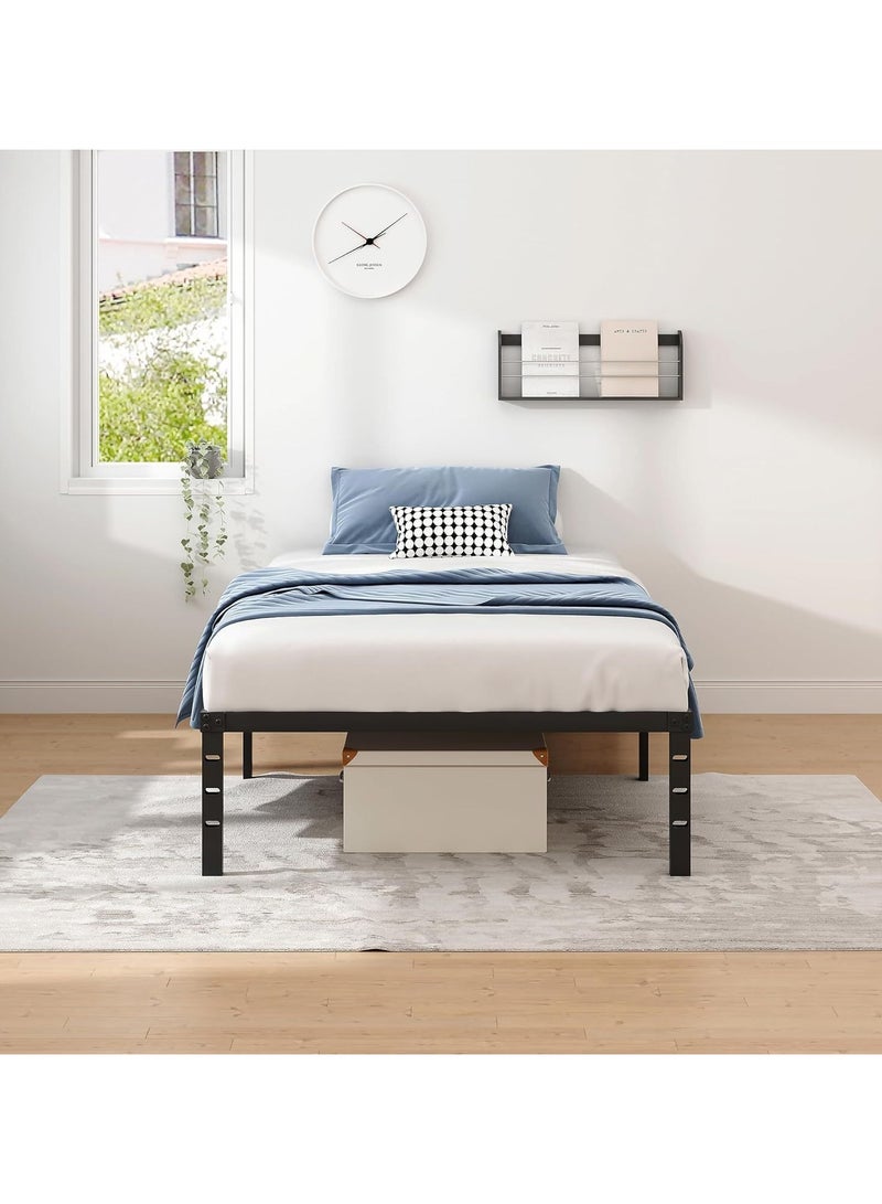 شو وو إطار سرير منصة مزدوج الحجم 190.5 × 96 سم إطار سرير معدني مع إطار سرير فردي للتخزين لا يحتاج إلى زنبرك صندوقي وشرائح فولاذية شديدة التحمل ودعامة مضادة للانزلاق وتجميع قفل سريع وسهل باللون الأسود - Image 3