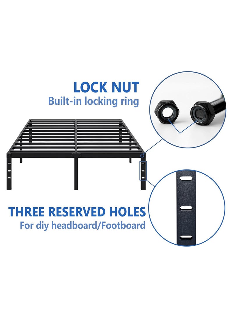 شو وو إطار سرير منصة مزدوج الحجم 190.5 × 96 سم إطار سرير معدني مع إطار سرير فردي للتخزين لا يحتاج إلى زنبرك صندوقي وشرائح فولاذية شديدة التحمل ودعامة مضادة للانزلاق وتجميع قفل سريع وسهل باللون الأسود - Image 2
