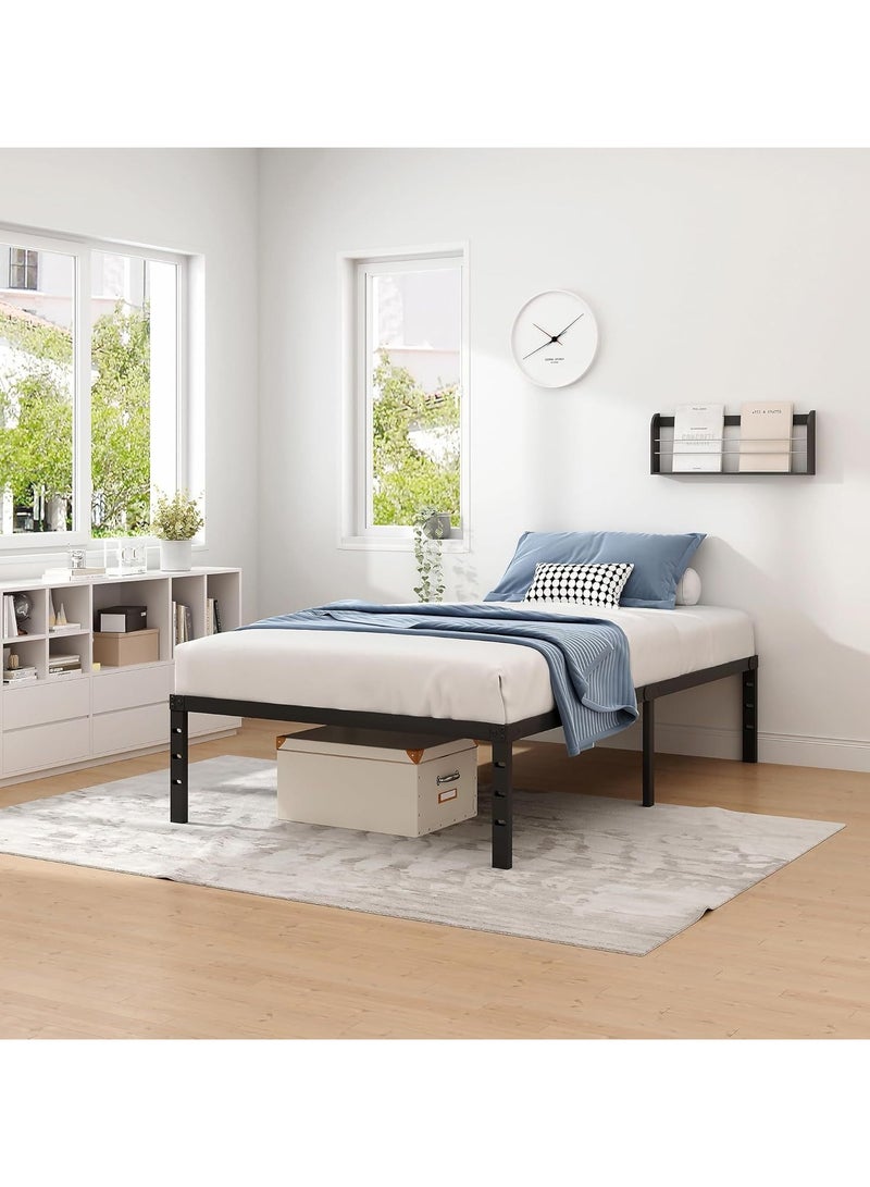 شو وو إطار سرير منصة مزدوج الحجم 190.5 × 96 سم إطار سرير معدني مع إطار سرير فردي للتخزين لا يحتاج إلى زنبرك صندوقي وشرائح فولاذية شديدة التحمل ودعامة مضادة للانزلاق وتجميع قفل سريع وسهل باللون الأسود - Image 5