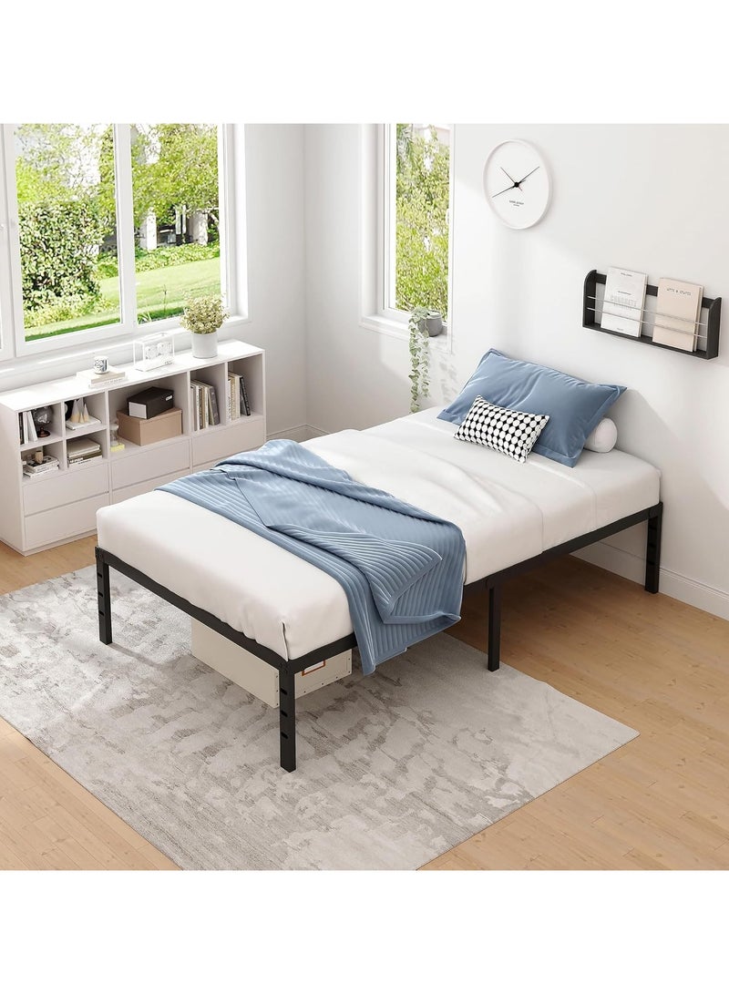 شو وو إطار سرير منصة مزدوج الحجم 190.5 × 96 سم إطار سرير معدني مع إطار سرير فردي للتخزين لا يحتاج إلى زنبرك صندوقي وشرائح فولاذية شديدة التحمل ودعامة مضادة للانزلاق وتجميع قفل سريع وسهل باللون الأسود - Image 4