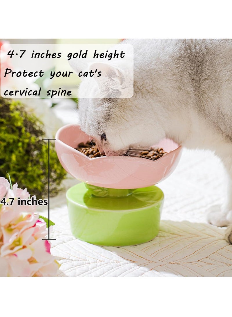 Ceramic Elevated Cat Bowl, Wide Shallow Cat Food Tray for Food and Water, Anti-Vomiting, Protect Pet's Spine, Suitable Height for Cats, Cute Indoor Cat Bowl (Orange Color) - Image 3