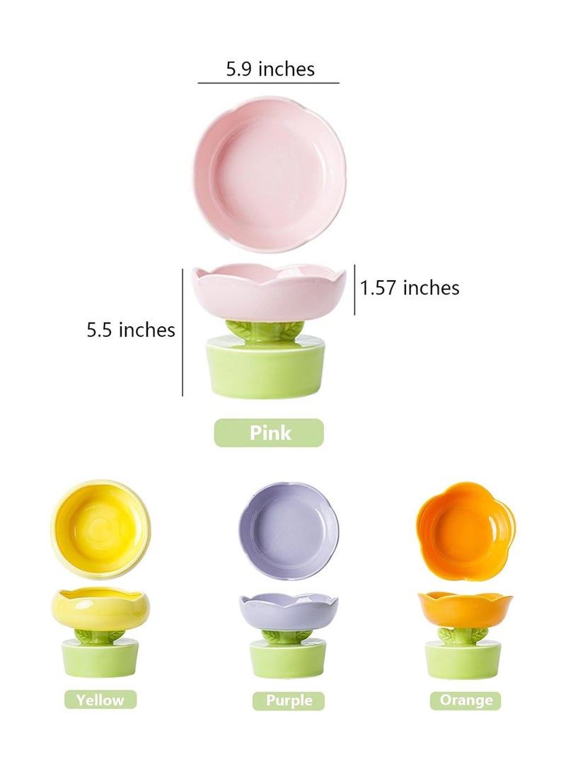 Ceramic Elevated Cat Bowl, Wide Shallow Cat Food Tray for Food and Water, Anti-Vomiting, Protect Pet's Spine, Suitable Height for Cats, Cute Indoor Cat Bowl (Orange Color) - Image 2