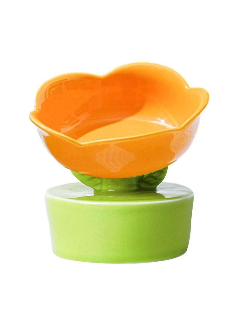 Ceramic Elevated Cat Bowl, Wide Shallow Cat Food Tray for Food and Water, Anti-Vomiting, Protect Pet's Spine, Suitable Height for Cats, Cute Indoor Cat Bowl (Orange Color) - Image 1