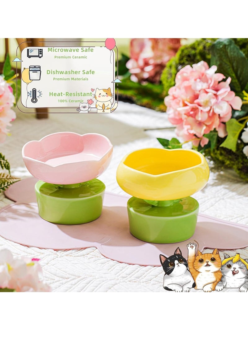 Ceramic Elevated Cat Bowl, Wide Shallow Cat Food Tray for Food and Water, Anti-Vomiting, Protect Pet's Spine, Suitable Height for Cats, Cute Indoor Cat Bowl (Orange Color) - Image 5