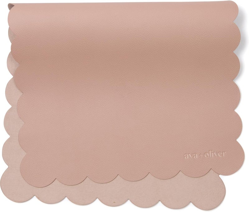 Ava + Oliver Vegan Leather Baby Changing Mat - Portable Wipeable Diaper Mat with Pink Scallop Design (16 x 30 in) - Image 1