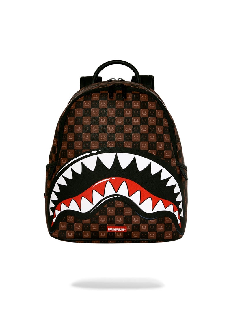 SPRAYGROUND SHARKS IN PARIS BUBBLE BROWN CHECK SAVAGE BACKPACK - Image 1