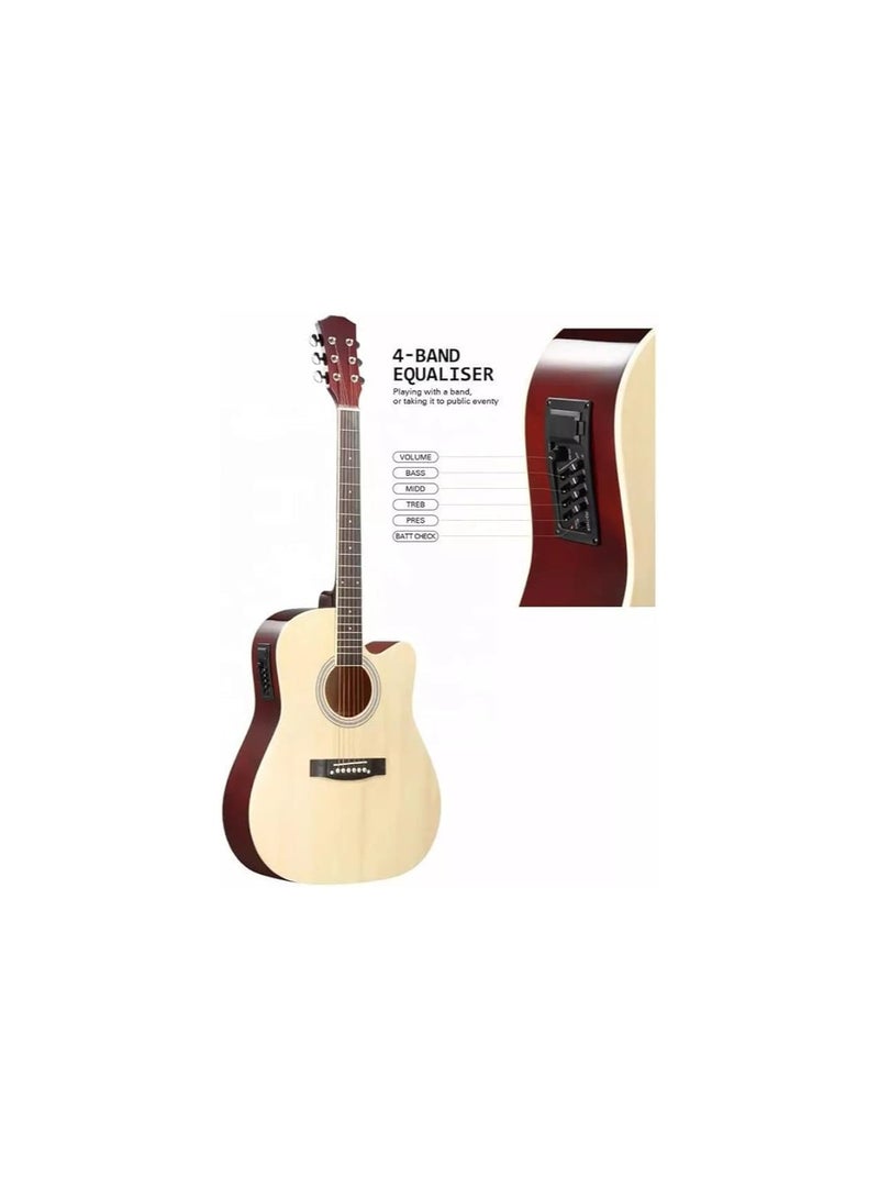 Megarya Cutaway Electro Acoustic Guitar with 4 Band EQ Natural - Image 2