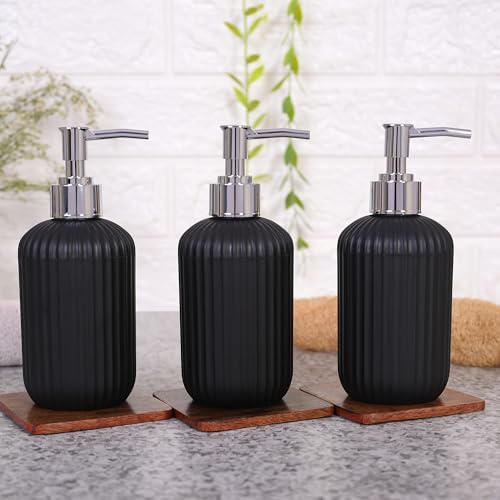 SHENRON Liquid Retro Dispenser, Kitchen Dish Dispenser with Plastic Pump, Hand Soap Dispenser for Conditioner, Essential Oil, Lotion, Liquid Soap | Pack of 3 (Black) - Image 1