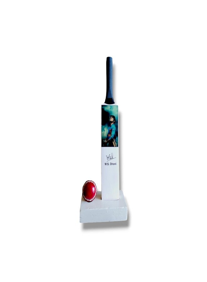 AEM™ Wood M.S. Dhoni Showpiece Miniature Bat and Leather Ball for Office & Home Birthday Gift for Men & Boys (Not Original, They Can't Be Used for Playing Cricket) - Image 1