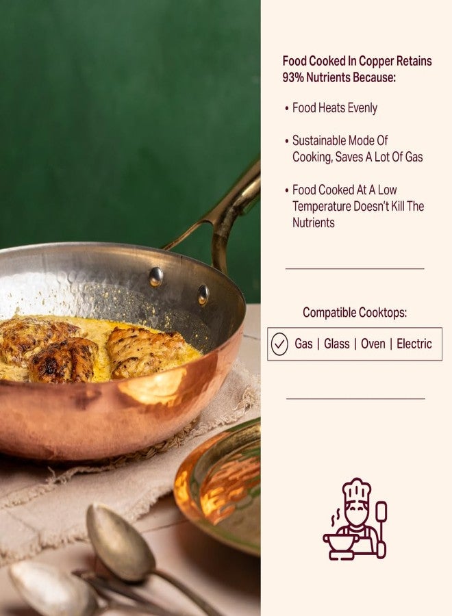P-TAL Handcrafted Copper Frying Pan with Insulated Brass Handle, Non-Toxic Malaysian Tin Coating, Naturally Non-Stick, 1.5 kg, with Lid - Image 5