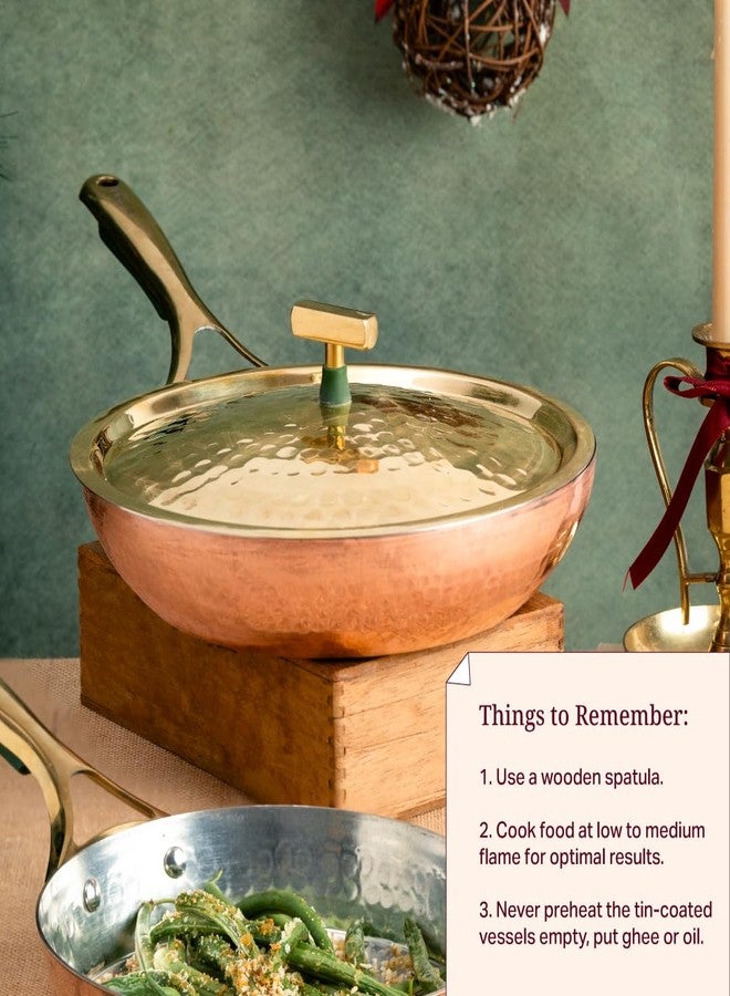 P-TAL Handcrafted Copper Frying Pan with Insulated Brass Handle, Non-Toxic Malaysian Tin Coating, Naturally Non-Stick, 1.5 kg, with Lid - Image 4