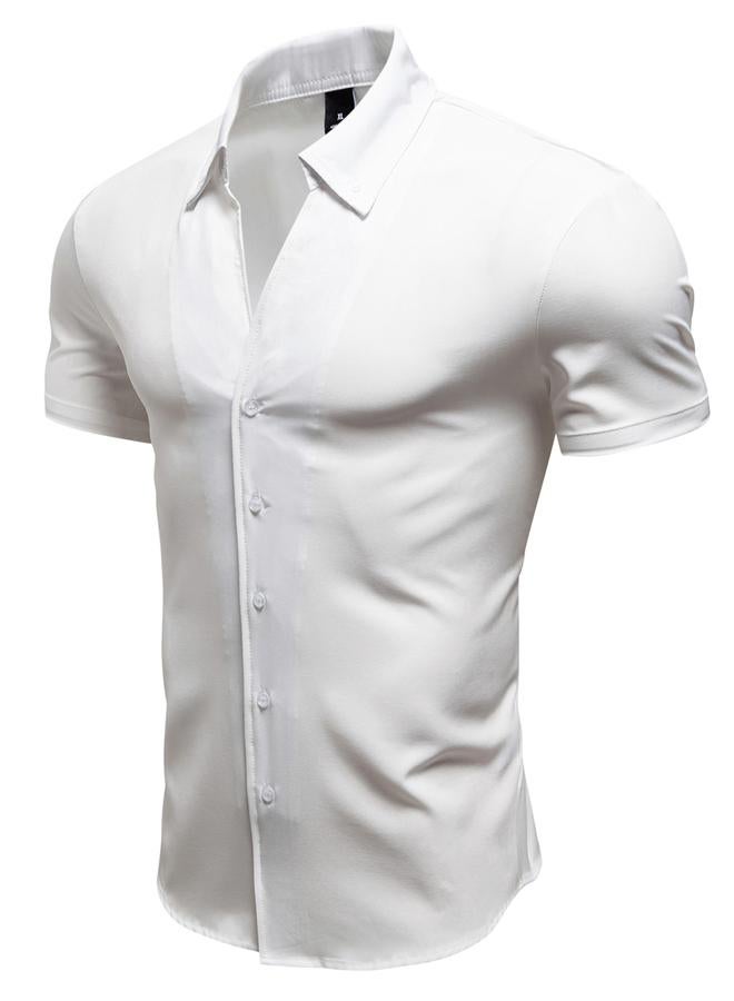 Take Two Men Solid Button Up Short Sleeve Shirt - Image 2