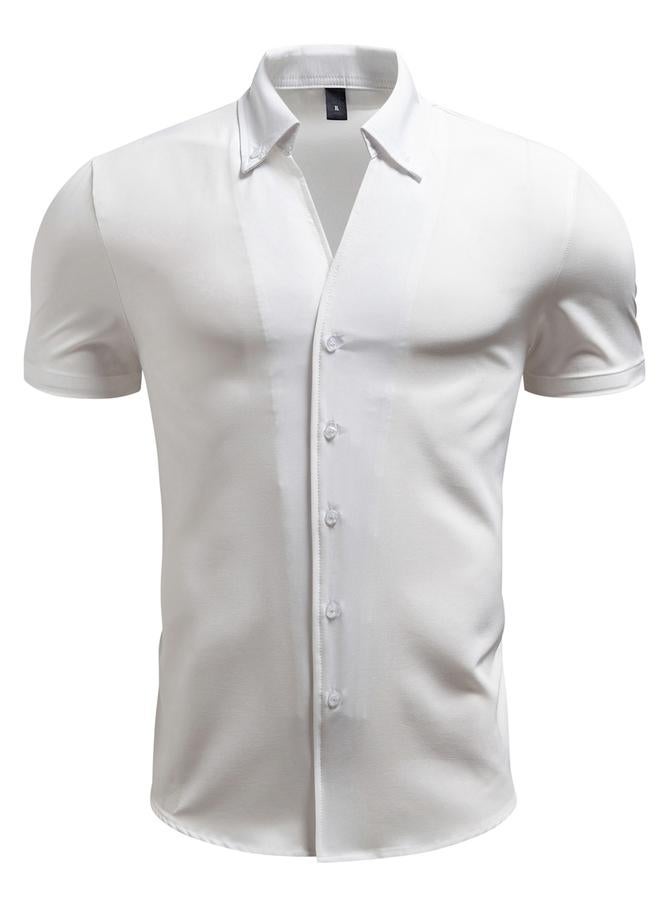 Take Two Men Solid Button Up Short Sleeve Shirt - Image 3