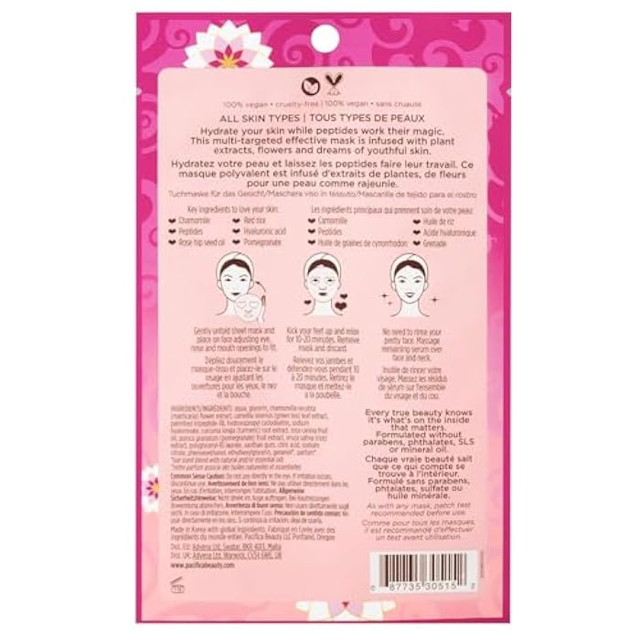 Pacifica Disobey Time Rose & Peptide Facial Sheet Mask 6-PACK Hydrating Anti-Aging Mask for Fine Lines & Dry Skin Infused w/Hyaluronic Acid & Chamomile Clean Vegan & Cruelty-Free Dermatologist Tested - Image 3