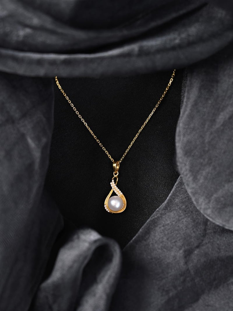 Clara 925 Sterling Silver Esin Real Pearl Pendant Chain Necklace | Gold Plated, Swiss Zirconia |Gift for Women and Girls - Image 2