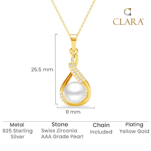 Clara 925 Sterling Silver Esin Real Pearl Pendant Chain Necklace | Gold Plated, Swiss Zirconia |Gift for Women and Girls - Image 5