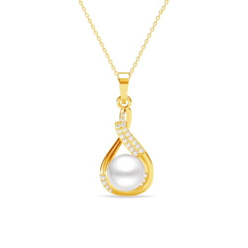 Clara 925 Sterling Silver Esin Real Pearl Pendant Chain Necklace | Gold Plated, Swiss Zirconia |Gift for Women and Girls - Image 1
