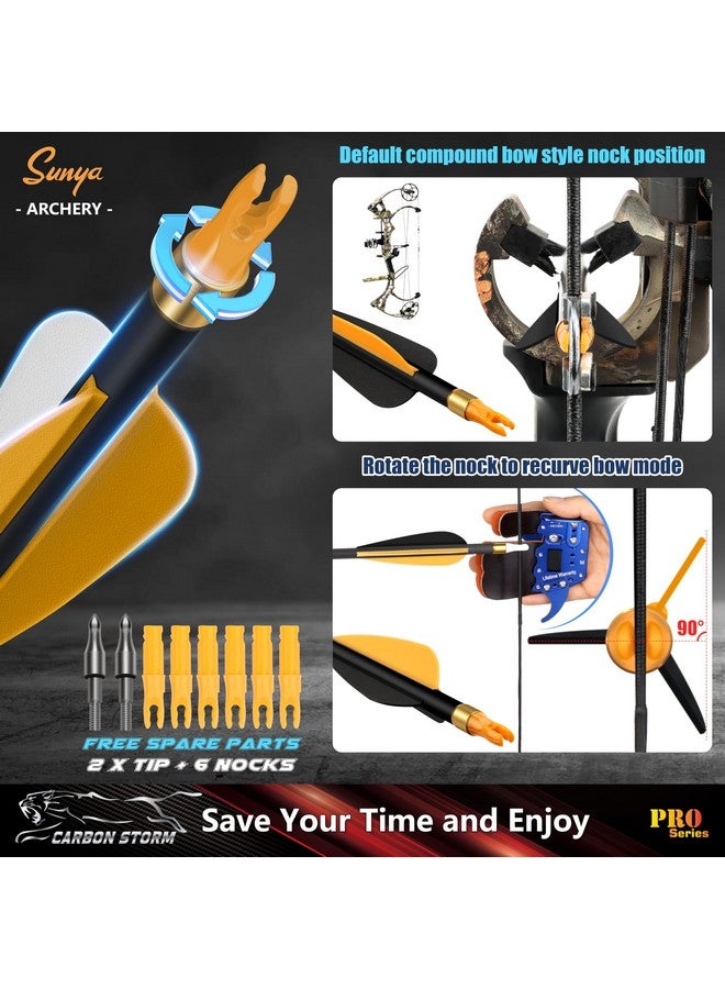 Sunya Archery Hunting Arrows For Compound Bow And Recurve Bow. Gpi 9 Grains -30In Carbon Shaft - Spine 500 - Removable Tips. Pack Of 12  - Image 5