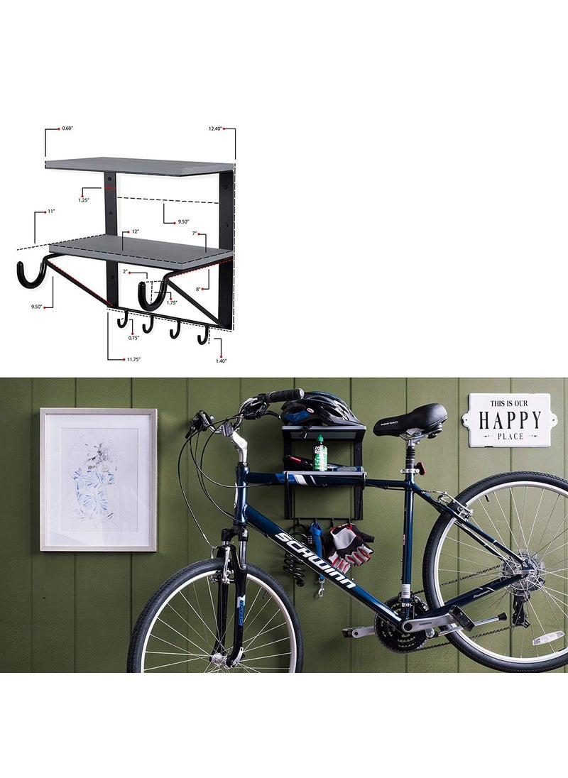 Generic Indian Decor 16100 Wall Mounted Bicycle Storage Rack Shelf Horizontal Bike Hook Holder with Shelves Gray  - Image 1