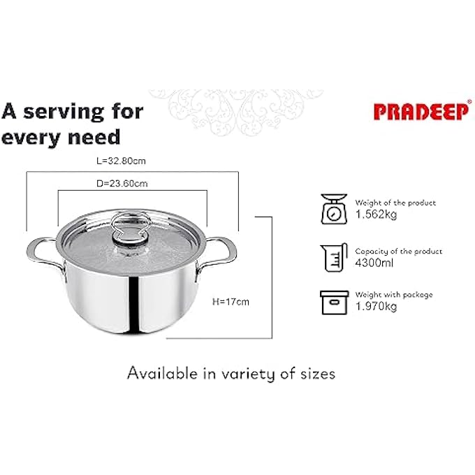 براديب 1810304 قدر طهي من الفولاذ المقاوم للصدأ بدرجة الطعام بغطاء بتصميم Ss سعة 43 لترًا - Image 5