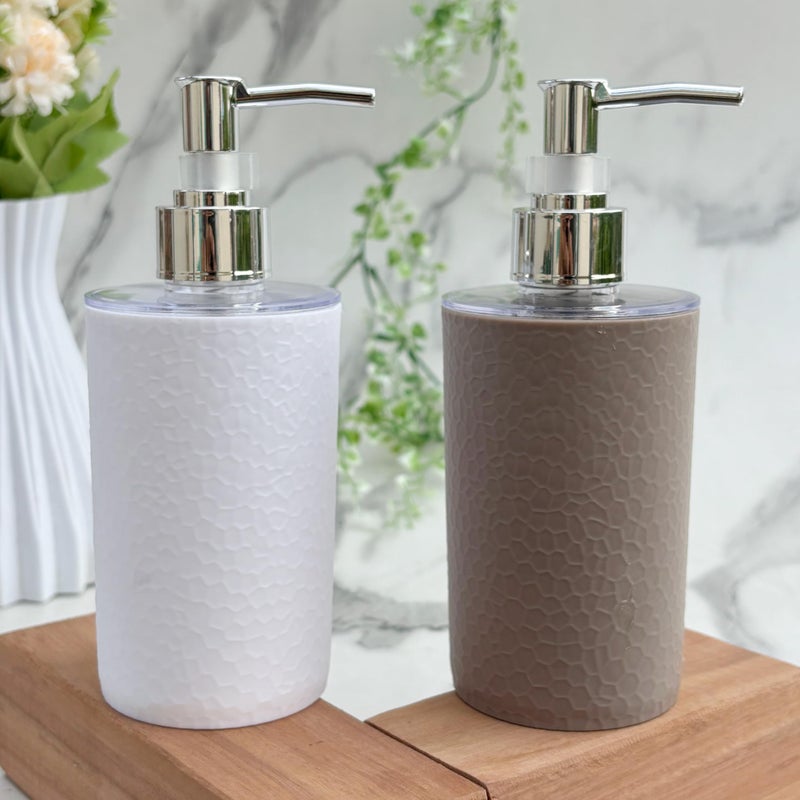 EMOH ROCED Refillable Handwash Dispenser Bottle | Unbreakable Liquid Soap/Shampoo/Hand wash/Liquid Soap Dispenser Bottle for Bathroom, Wash-Basin and Kitchen (Pack of 2, White Brown) Plastic - Image 1