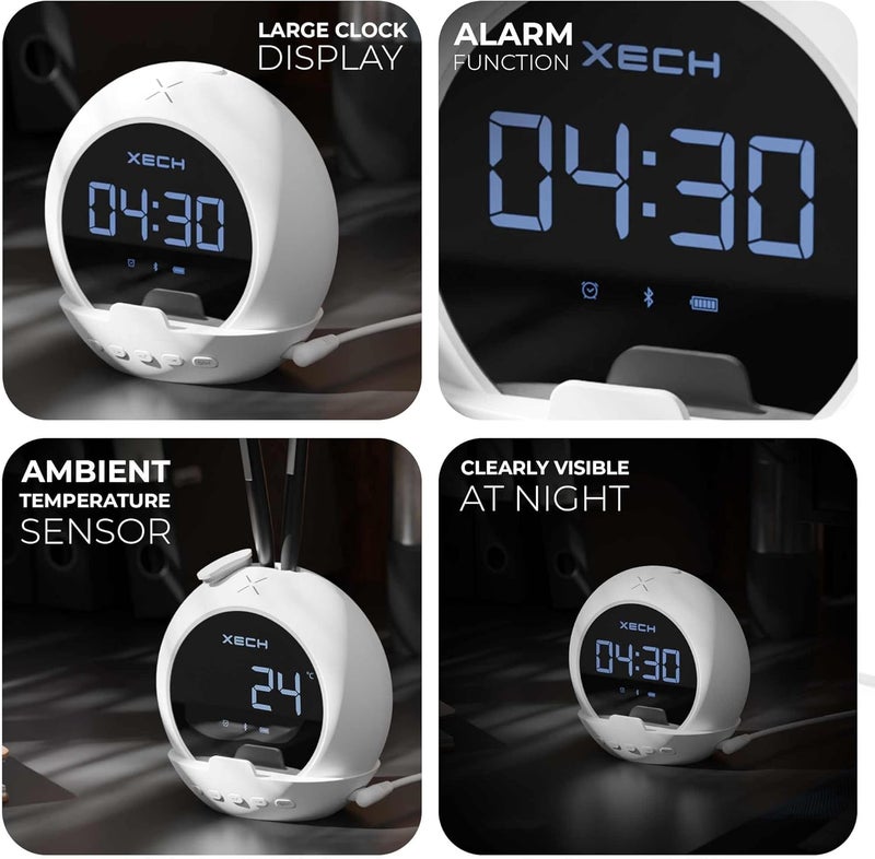 Xech Digital Alarm Clock for Students & Heavy Sleepers Small Table LED Clocks with Speaker Phone Holder Pen Stand Bedroom Study Room Home Desk (Ellipse) (White) - Image 4