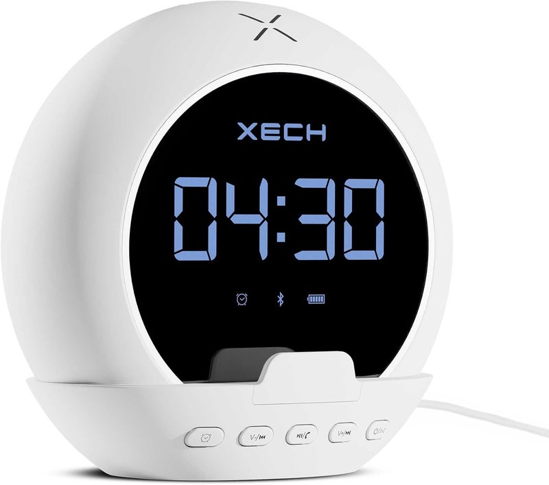Xech Digital Alarm Clock for Students & Heavy Sleepers Small Table LED Clocks with Speaker Phone Holder Pen Stand Bedroom Study Room Home Desk (Ellipse) (White) - Image 1