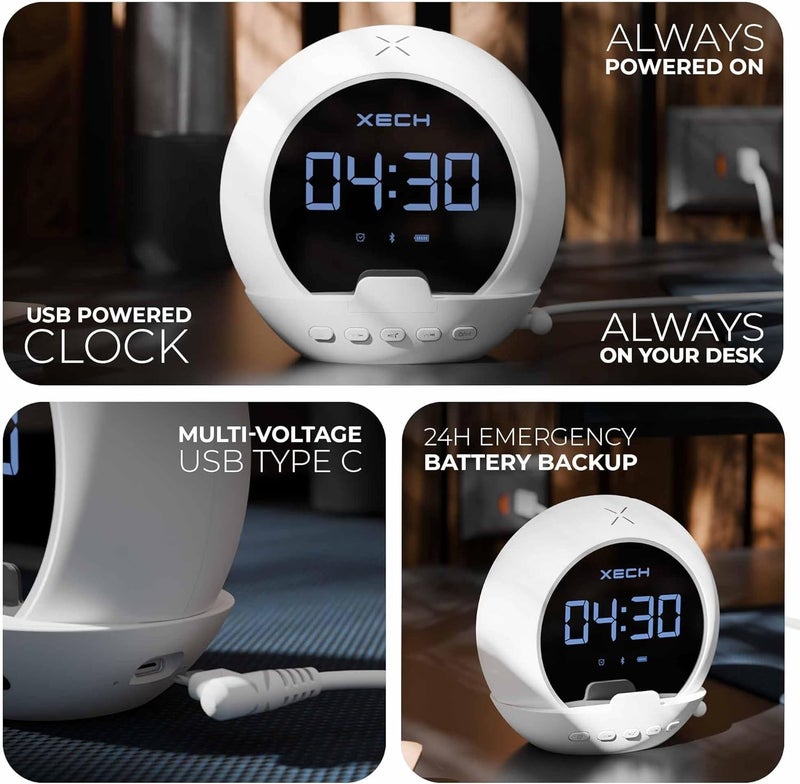 Xech Digital Alarm Clock for Students & Heavy Sleepers Small Table LED Clocks with Speaker Phone Holder Pen Stand Bedroom Study Room Home Desk (Ellipse) (White) - Image 3