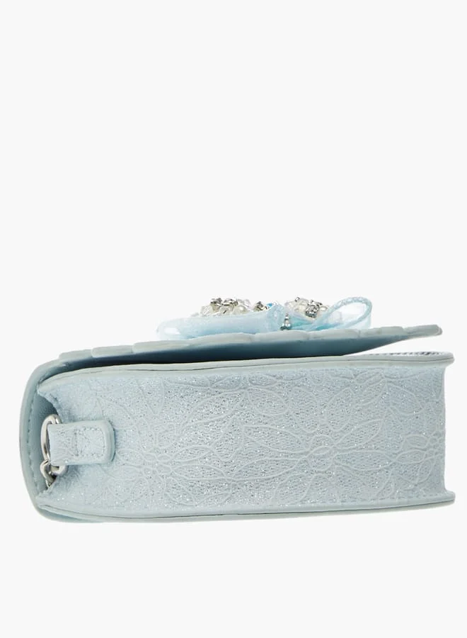 Little Missy Girls Bow Accent Crossbody Bag with Chain Strap and Button Closure