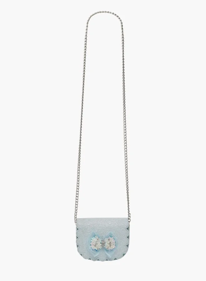 Little Missy Girls Bow Accent Crossbody Bag with Chain Strap and Button Closure