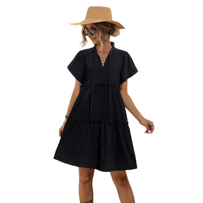 Women's Tie-up Lace A-line Midi Dress with Flutter Sleeves - Image 5